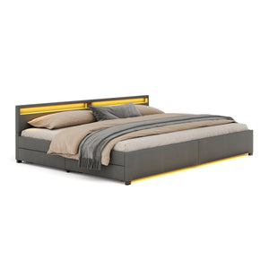 Lederbett LED LUNARA 280 x 200 cm anthrazit