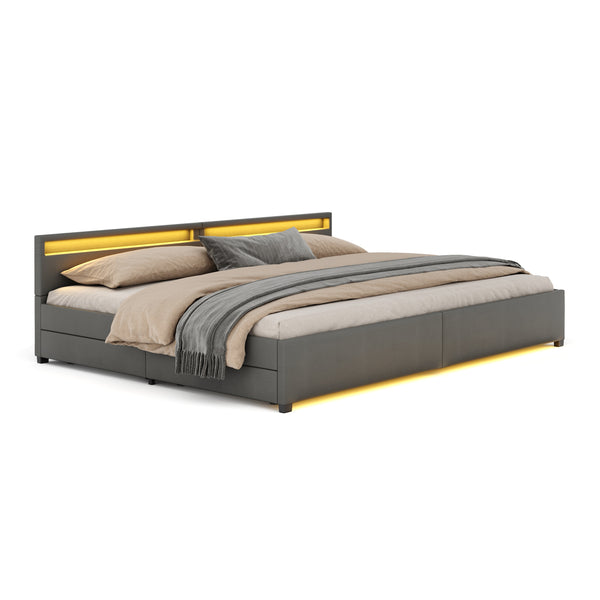 Lederbett LED LUNARA 280 x 200 cm anthrazit