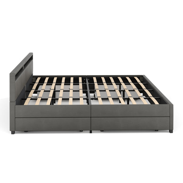Lederbett LED LUNARA 280 x 200 cm anthrazit