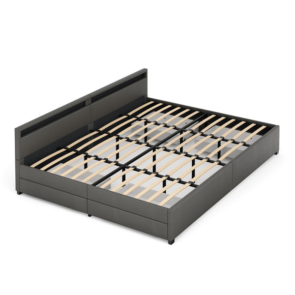 Lederbett LED LUNARA 280 x 200 cm anthrazit