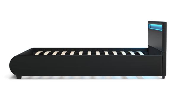 Lederbett LED SIESTA 140 x 200 cm schwarz