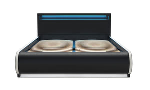 Lederbett LED SIESTA 140 x 200 cm schwarz