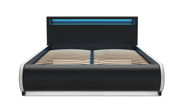 Lederbett LED SIESTA 140 x 200 cm schwarz