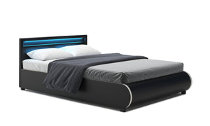 Lederbett LED SIESTA 140 x 200 cm schwarz