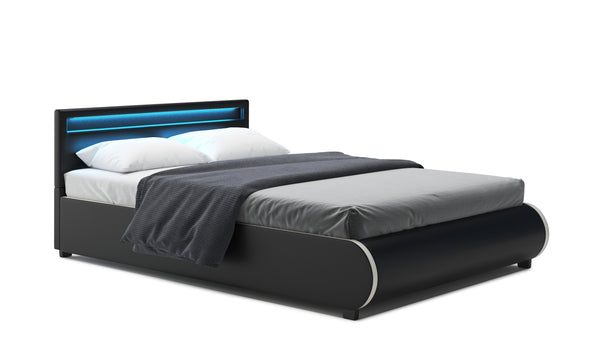 Lederbett LED SIESTA 140 x 200 cm schwarz