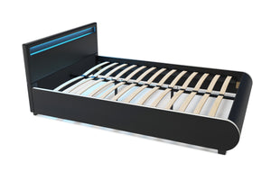 Lederbett LED SIESTA 140 x 200 cm schwarz