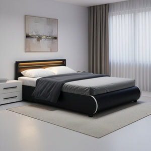 Lederbett LED SIESTA 140 x 200 cm schwarz