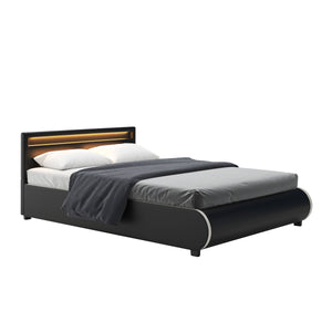 Lederbett LED SIESTA 140 x 200 cm schwarz