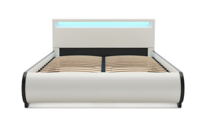 Lederbett LED SIESTA 140 x 200 cm weiss