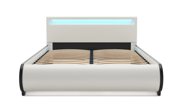 Lederbett LED SIESTA 140 x 200 cm weiss