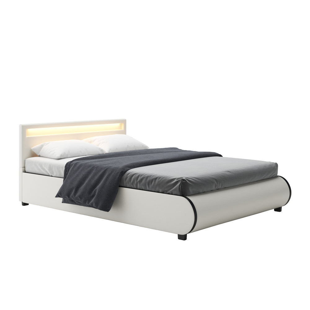 Leather bed LED SIESTA 140 x 200 cm white