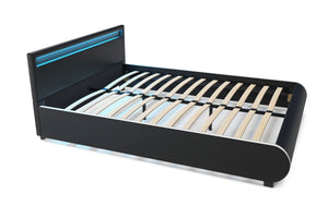 Lederbett LED SIESTA 160 x 200 cm schwarz