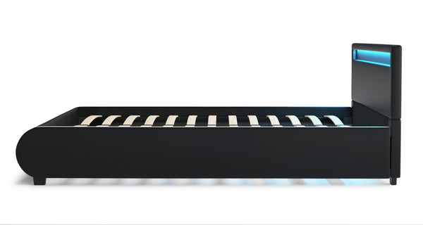 Lederbett LED SIESTA 160 x 200 cm schwarz