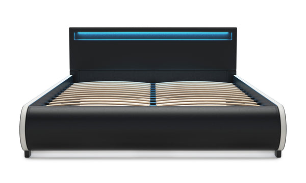 Lederbett LED SIESTA 160 x 200 cm schwarz