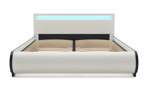 Lederbett LED SIESTA 160 x 200 cm weiss