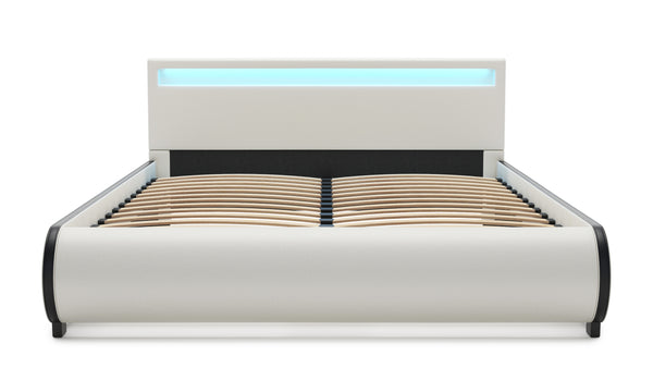 Lederbett LED SIESTA 160 x 200 cm weiss
