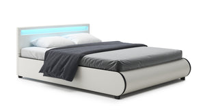 Lederbett LED SIESTA 160 x 200 cm weiss