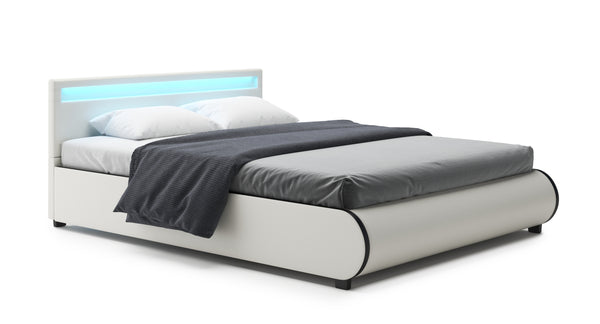 Lederbett LED SIESTA 160 x 200 cm weiss