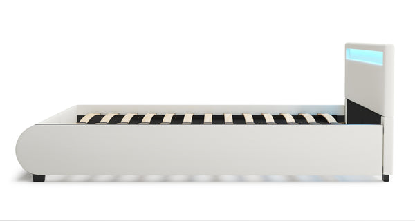 Lederbett LED SIESTA 160 x 200 cm weiss