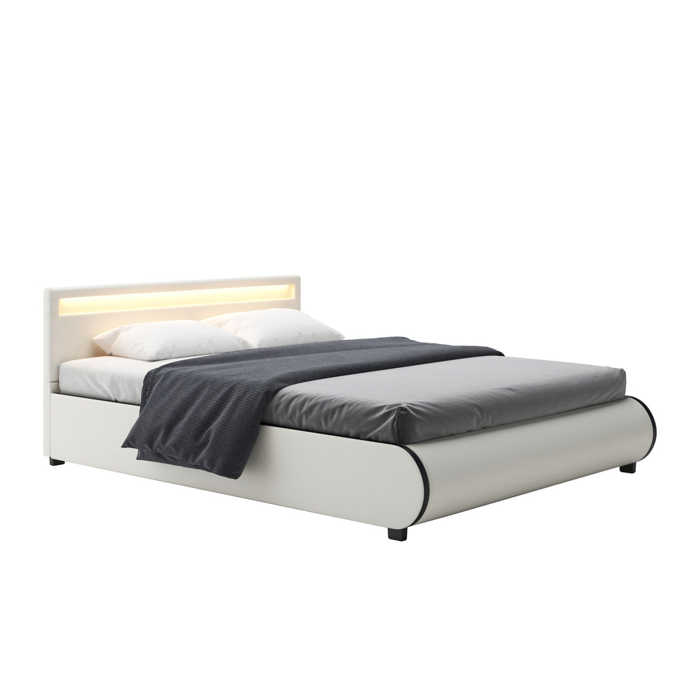 Lit en cuir LED SIESTA 160 x 200 cm blanc