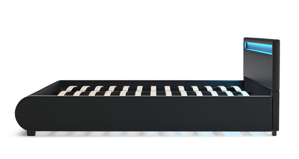 Lederbett LED SIESTA 180 x 200 cm schwarz