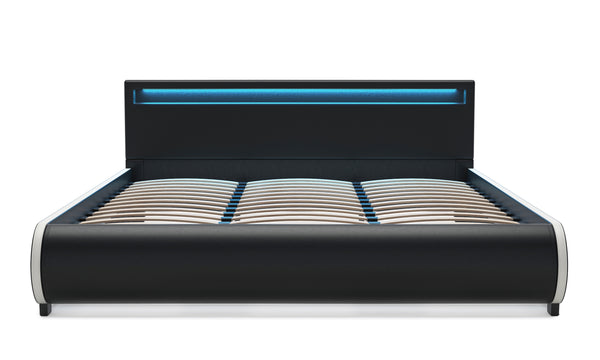 Lederbett LED SIESTA 180 x 200 cm schwarz