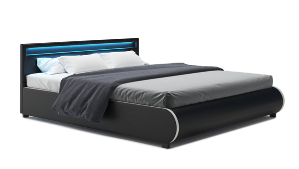 Lederbett LED SIESTA 180 x 200 cm schwarz