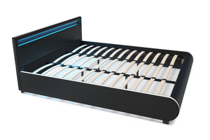 Lederbett LED SIESTA 180 x 200 cm schwarz