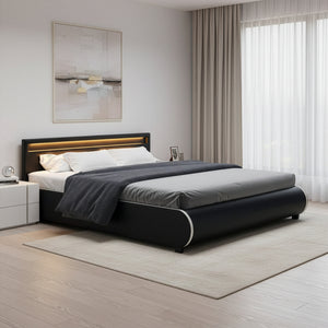 Lederbett LED SIESTA 180 x 200 cm schwarz