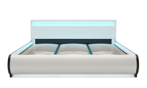 Lederbett LED SIESTA 180 x 200 cm weiss