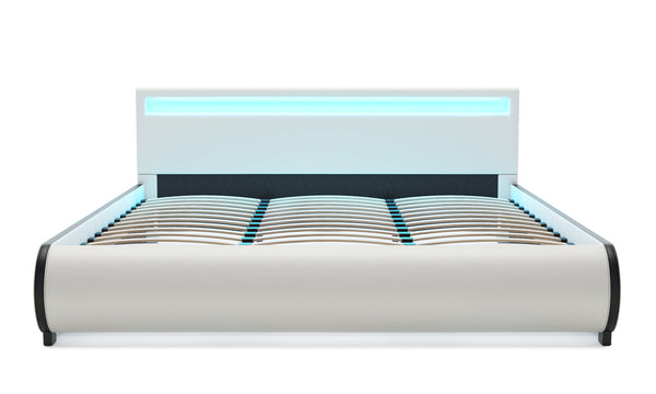 Lederbett LED SIESTA 180 x 200 cm weiss