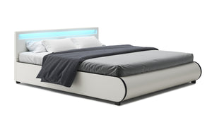 Lederbett LED SIESTA 180 x 200 cm weiss