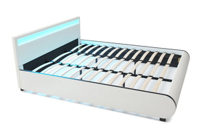 Lederbett LED SIESTA 180 x 200 cm weiss