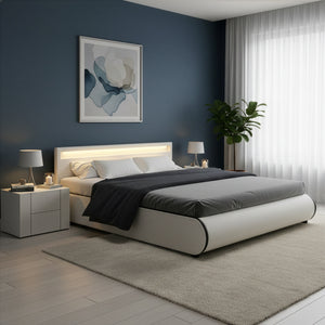 Lederbett LED SIESTA 180 x 200 cm weiss