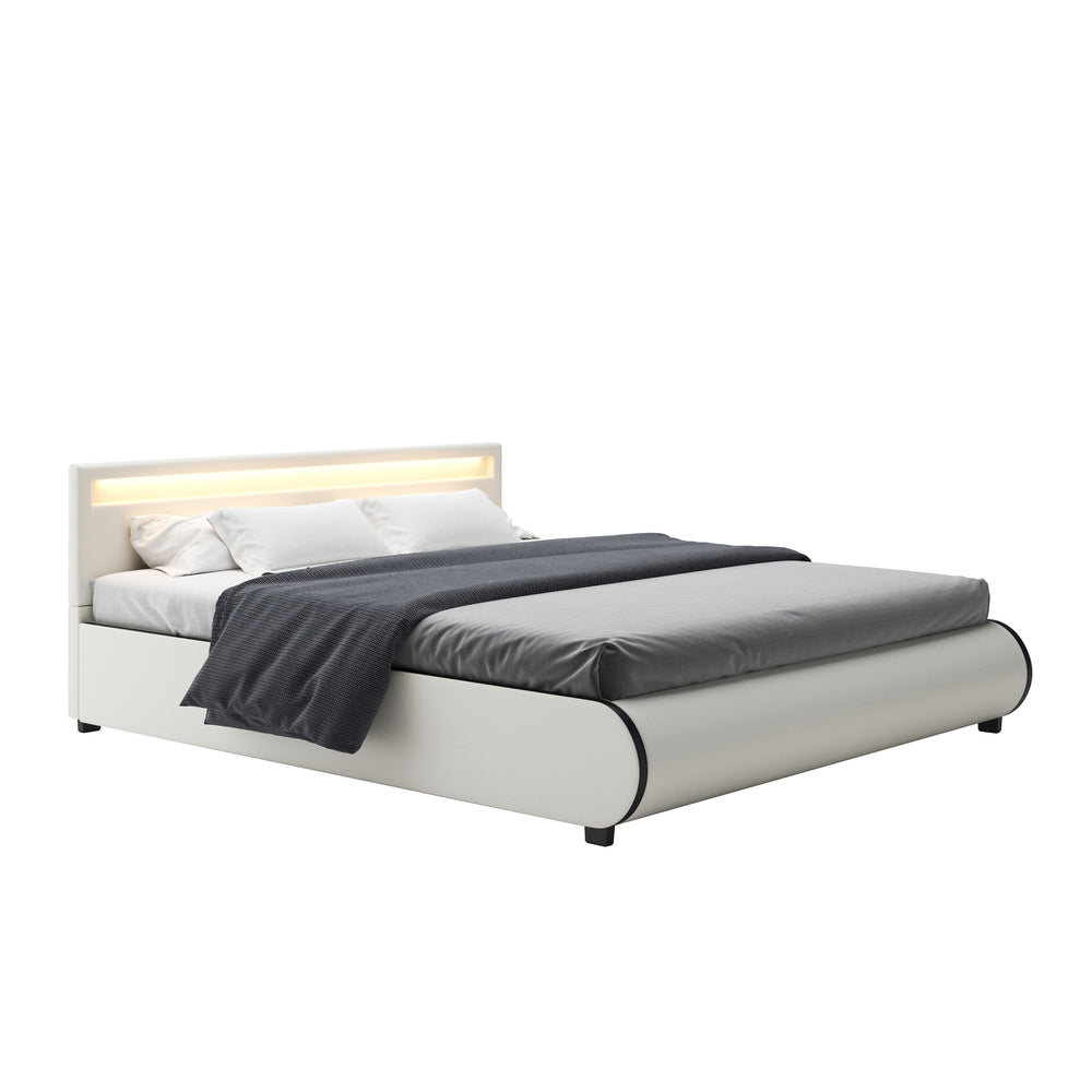 Leather bed LED SIESTA 180 x 200 cm white