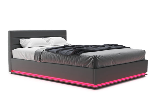 Lederbett LED STARDUST 140 x 200 cm grau