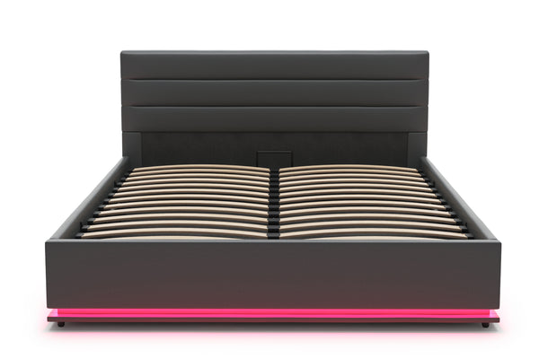 Lederbett LED STARDUST 140 x 200 cm grau