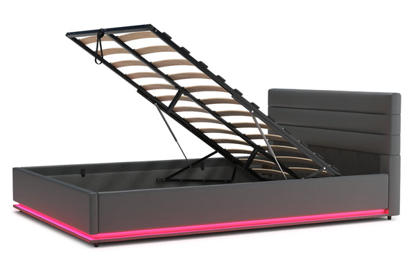 Lederbett LED STARDUST 140 x 200 cm grau