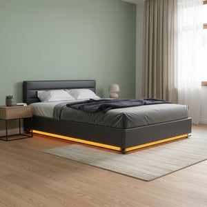Lederbett LED STARDUST 140 x 200 cm grau