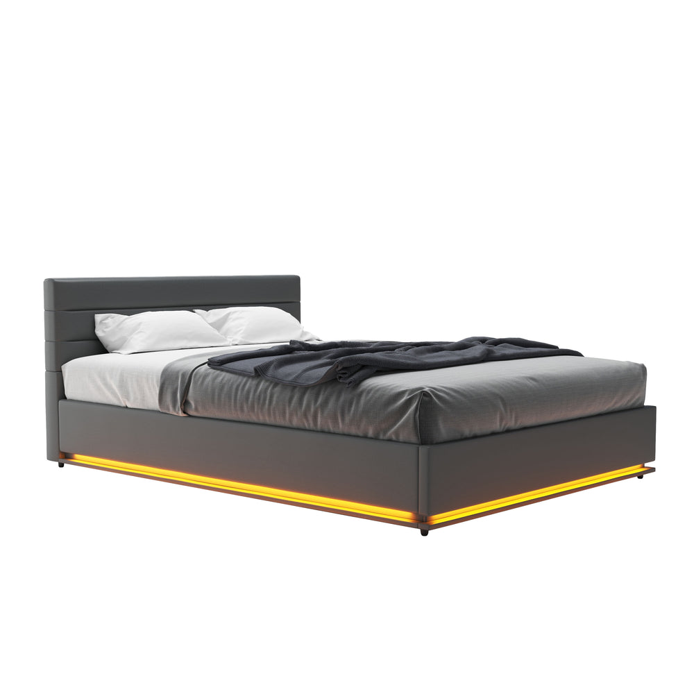 Lederbett LED STARDUST 140 x 200 cm grau