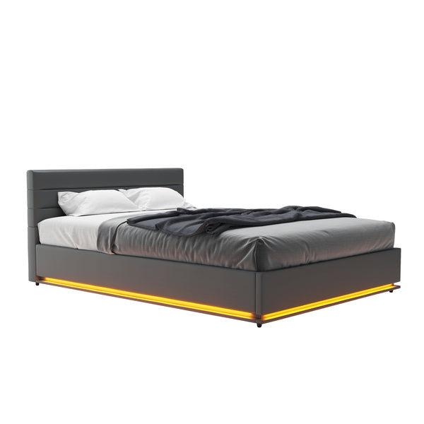 Lederbett LED STARDUST 140 x 200 cm grau
