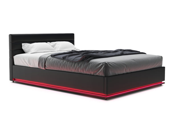 Lederbett LED STARDUST 140 x 200 cm schwarz
