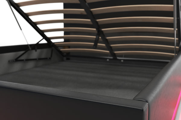 Lederbett LED STARDUST 140 x 200 cm schwarz