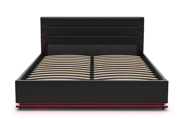 Lederbett LED STARDUST 140 x 200 cm schwarz
