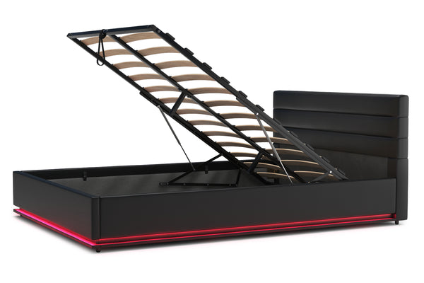 Lederbett LED STARDUST 140 x 200 cm schwarz