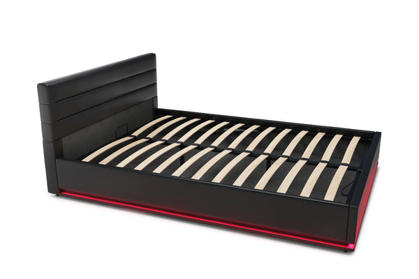 Lederbett LED STARDUST 140 x 200 cm schwarz