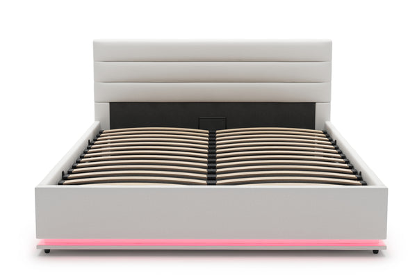 Lederbett LED STARDUST 140 x 200 cm weiss