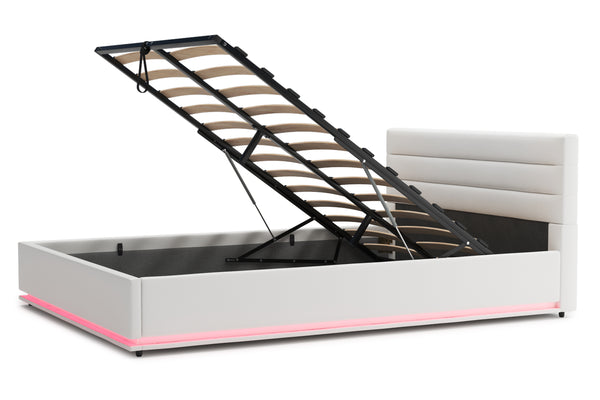 Lederbett LED STARDUST 140 x 200 cm weiss