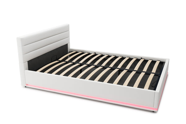 Lederbett LED STARDUST 140 x 200 cm weiss
