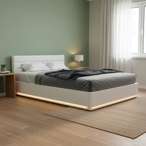 Lederbett LED STARDUST 140 x 200 cm weiss